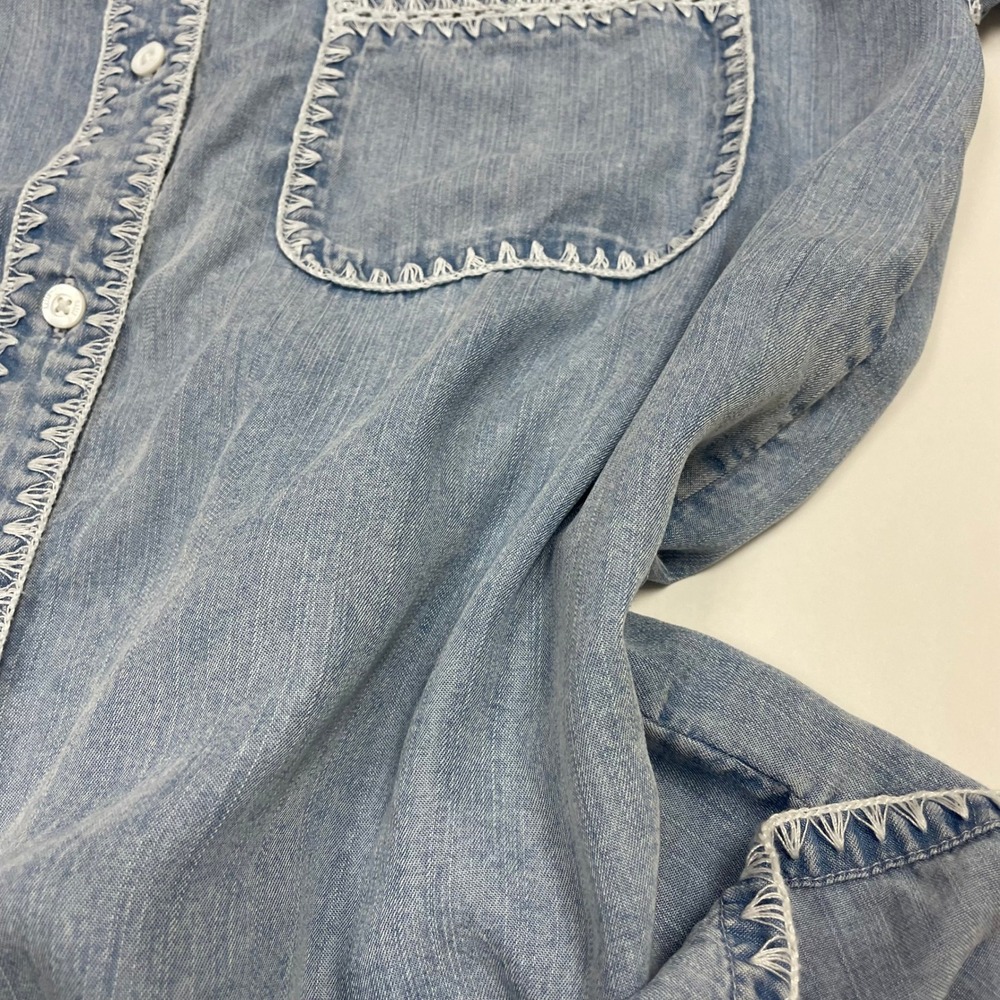 Rails Lea Denim Shirt L Short Sleeve Blanket Stitch Blue Medium Cloud Wash - Picture 10 of 16